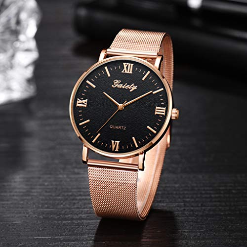 LUCAMORE Mens Stylish Analog Quartz Watch with Mesh Stainless Steel Roman Numeral Business Dress Watch
