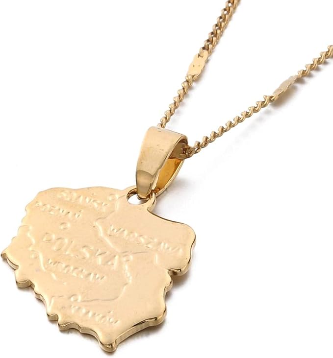 Gold Color Polska Map Pendants Necklace For Women Map Of Poland Jewelry Amazon.co.uk Jewellery