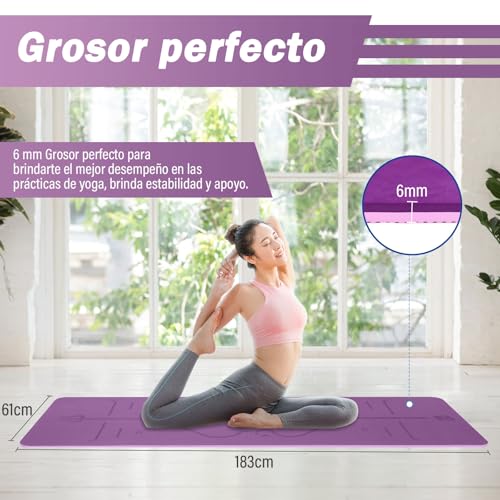 GALASALA Tapete para Ejercicio Antideslizante, Tapete Yoga Grueso de 6mm de PET, Tapete de Yoga de TPE Dos Colores, Yoga Mat Adecuada para Yoga, Pilates, Meditación, Ejercicio, 183x61x0.6cm