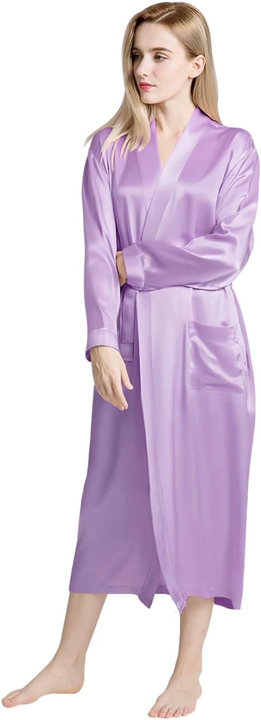 ElleSilk 100% Silk Robes for Women, Silk Dressing Gown, 22 Momme Mulberry Silk