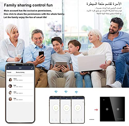 Redare Alexa Smart Switch,WiFi Smart Wall Light Switch,WiFi Light Switch No Neutral,No Neutral Wire Required,No Hub Required,Compatible with Alexa and Google Home(Black 2 gang)