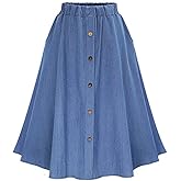 CHARTOU Womens Stretchy High Waist 5-Buttons Front A-Line Flowy Midi Skirts