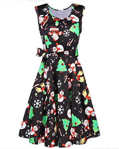 Christmas Dress Women - STYLEWORD Women's Christmas Sleeveless Flare Cocktail