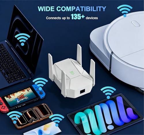 WiFi Extender, 2026 15X Fastest WiFi 6 Booster AX1800 | (5.8/2.4GHz) 18,999 sq.ft Long Range and 135+ Devices, WiFi Extender Signal Booster for Home with Ethernet Port (White)