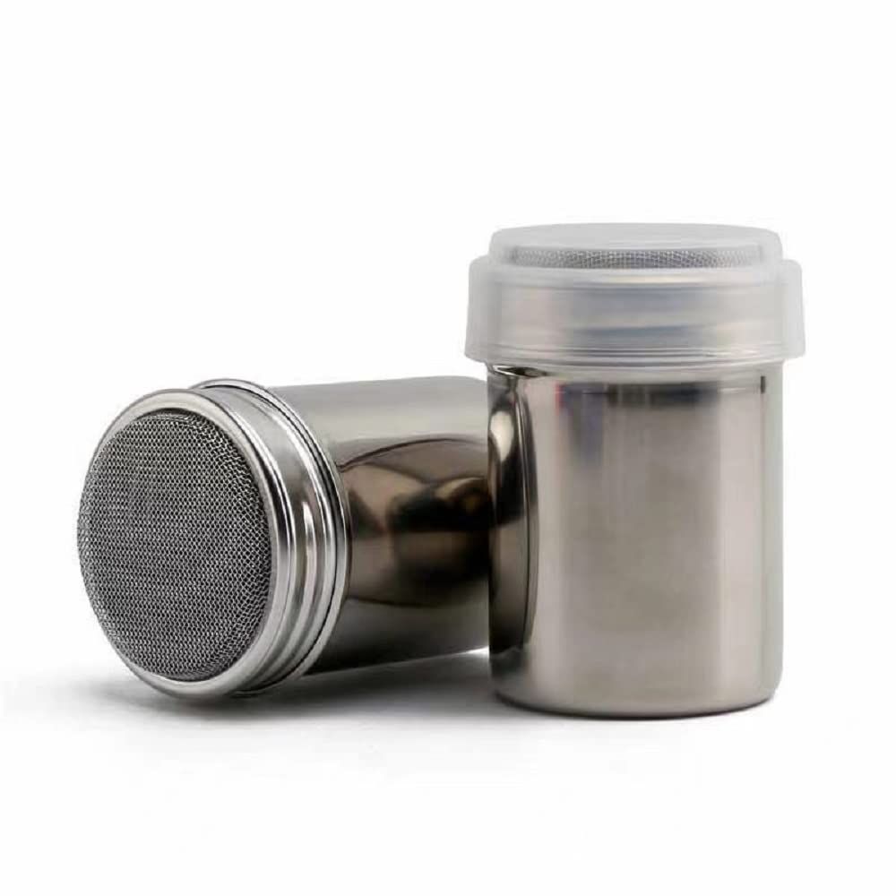 2PCS Stainless Steel Frosting Salt Shaker Chocolate Shaker Sugar Shaker Flour Shaker Coffee Powder Spreader Cocoa Powder Can for Kitchen Bread Barbecue