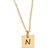 HotMixCold Tiny Square Tag Initial Necklace, Personalized Small Letter Necklace, Monogram Square Shaped Necklace