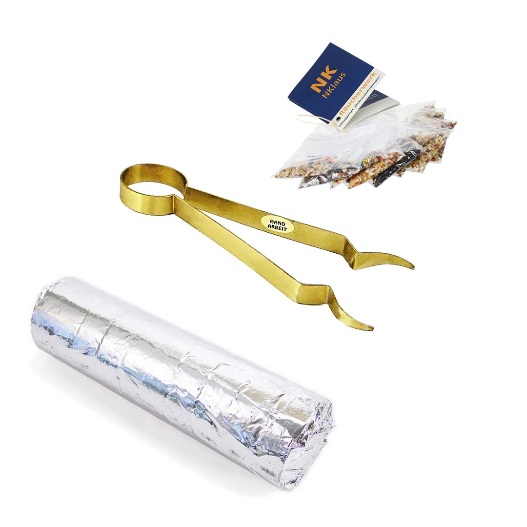 NKlaus 3pcs. incense set incense coal Ø 33mm with coal tongs and incense starter pack 40649