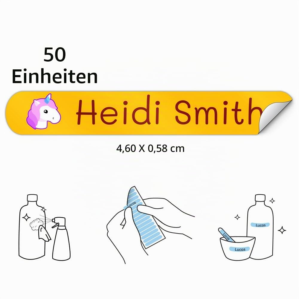 50 personalisierte Klebeetiketten für Bleistifte und Kugelschreiber. Schulaufkleber mit Namen zum Markieren von Gegenständen. Wasserfeste Aufkleber für Schule und Kindergarten Maße 4,6 x 0,6 cm 2