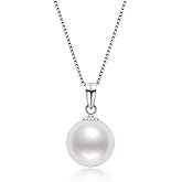 DENGGUANG 18K Gold Freshwater Cultured White Pearl Necklace, 8-10mm Single Pearl Pendant with 18" Sterling Silver Chain, Mothers Day Anniversary Birthday Wedding Jewelry Gifts for Women
