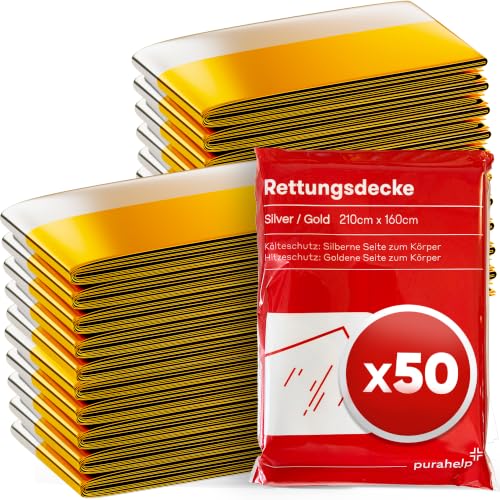 PURAHELP® Rettungsdecke Gold & Silber [50 STÜCK] - 210 x 160 cm