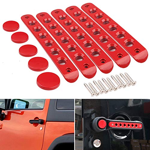 JK Door Handle Inserts, DDUOO Red Aluminum Side Door Grab Handles Knob
