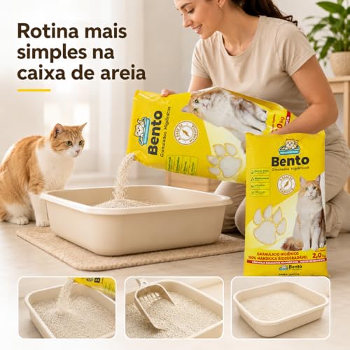 Areia Sanitária Higiênica para Gatos 2kg Biodegradável de Mandioca Alto Poder de Absorção Natural sem Perfume Torrão Firme Baixa Poeira para Caixa de Areia e Ajuda no Controle de Odores