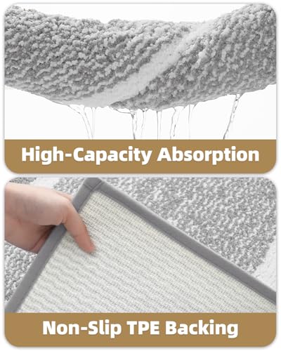 Color&Geometry Absorbent Bath Mat 50 x 75 cm, Soft Bathroom Mat Non Slip, Machine Washable Bathroom Rug, Bathmat Bath Mats for Bathroom Bathtub (Grey)