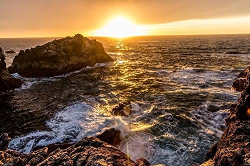 California Coastal Photography Art Print - Picture of Crashing Waves at Sunset in Big Sur Ocean Home Decor Artwork 5x7 to 30x45