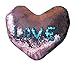 JING GREAT Mermaid Throw Pillow with Insert,Two-color Heart Shape Reversible Sequins Decorative Pillow. 13''×15'' (Blue+Pink)
