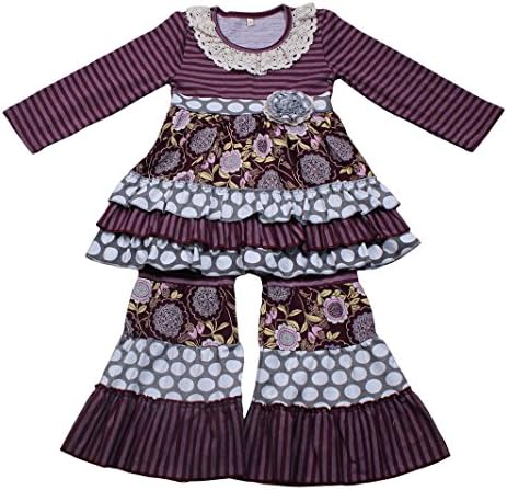 Yawoo Haan Kids Girls Ruffle Dress Pants Party Clothing Set Boutique Outfits Purple 3T