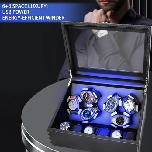 Watch Winder for Automatic Watches, Hightall Luxury Automatic Watch Case Box with Whisper-Quiet Motor, Anti-Scratch Memory Foam, Black 35 * 24 * 21Cm