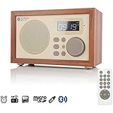 InstaBox i50 Wooden Digital Multi-Functional Speaker with Bluetooth FM Radio Alarm Clock MP3 Player Supports Micro SD/TF Card and USB with Remote Control