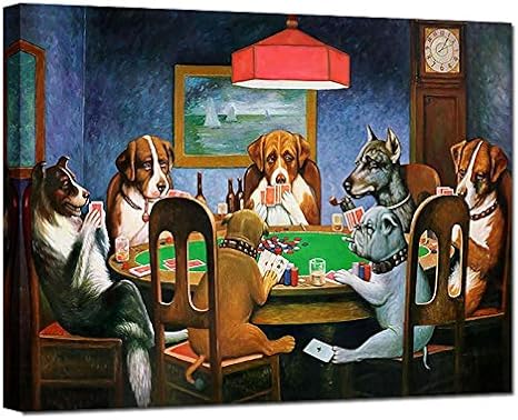 Amazon ポーカーをしている愉快な犬 キャンバスプリント ユーモラスな動物 ウォールアート かわいいアニメーションポスター 子供部屋 楽しい喫煙犬 ピクチャールーム装飾 絵画 女の子 男の子 寝室用 フレーム入り 24インチx36インチ ウォールステッカー オンライン通販