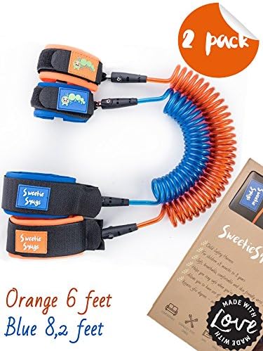 SweetieSnugs Safety Harness for Kids | 2 Pack | Girl or Boy Children Leash | Child Wrist Link | Orange &amp; Blue | Toddler Traffic Leash | Leash for Kids | Child Wrist Leash or Harness