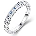 Vibrille Sterling Silver Antique Scroll Created Blue Sapphire and CZ Eternity Wedding Band Ring for Women