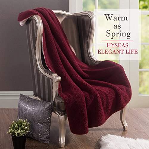 HYSEAS Sherpa Throw Blanket Burgundy and White - Super Soft Plush Cozy Warm Reversible Solid Blanket for Couch, Bed, Chair, Sofa - 50x60 Inch