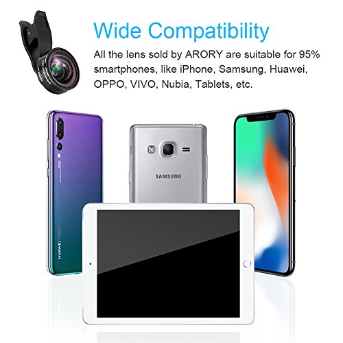 image for ARORY Phone Camera Lens, 230° Fisheye Lens + 15x Macro Lens + 0.6X Wi
