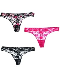 Intimates Womens Lacey Thong Panties (3Pr), Pink, Black, Floral