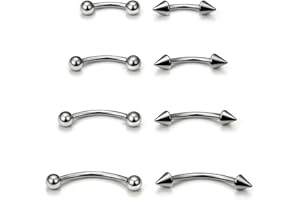 Boernfnso Eyebrow Piercing Jewelry Surgical Steel Curved Barbell Tiny Eyebrow Ring Vertical Labret Lip Jewelry Ear Rook Navel