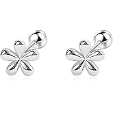 Aloluo 20G Tiny Cute Flower Stud Earrings for Women Silver Plated Hypoallergenic Small Ball Screw Back Studs Cartilage Tragus Post Dainty Minimalist Birthday Party Jewelry Gifts