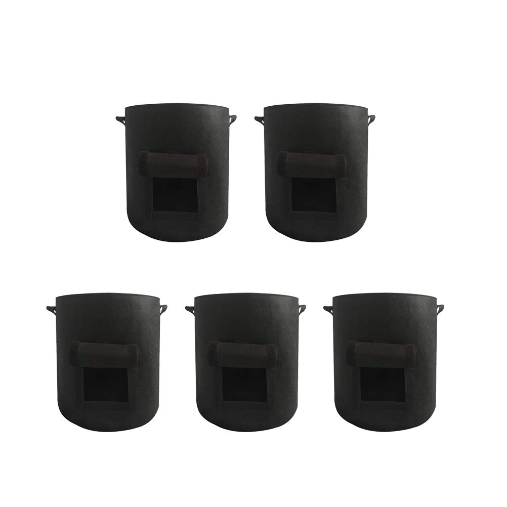 BESTonZON 5Pack 4 Gallon Breathable and Permeable Plant Grow Bags with Handles&Harvest Window for Vegetables Flowers Plants