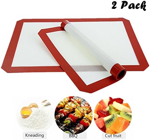 Silicone Baking Mat for Half-Size Cookie Sheet with Red Border, Thick &amp; Large 16.5 x 11.6 inches, 2-Pack, Non Stick Cookie Sheets Professional Grade by Fansheng