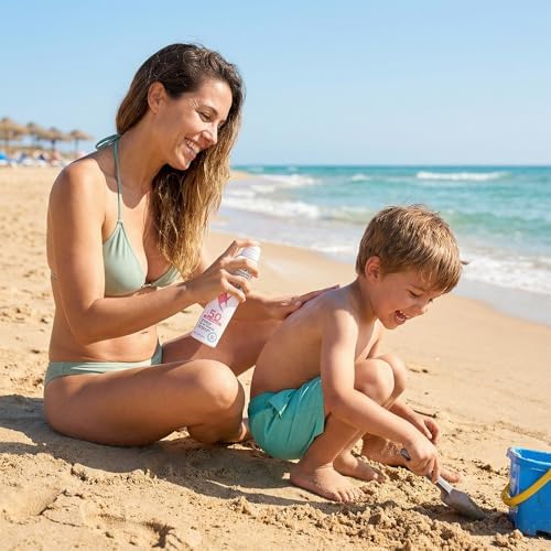 - Névoa de protetor solar infantil SPF50 UVA-UVB e infravermelho, propriedades hidratantes, contém aloe vera, à prova de água, vegan, unissex - 200 ml