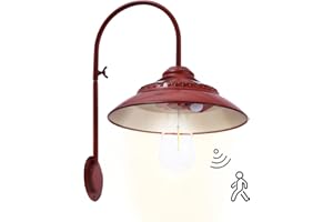 Goodeco Solar Barn Light with Motion Sensor - Metal Design Waterproof Solar Outdoor Lights - 4 High Efficiency Solar Panels with Clear Glass LED Edison Bulbs, Chicken Coop Light & More (Red)