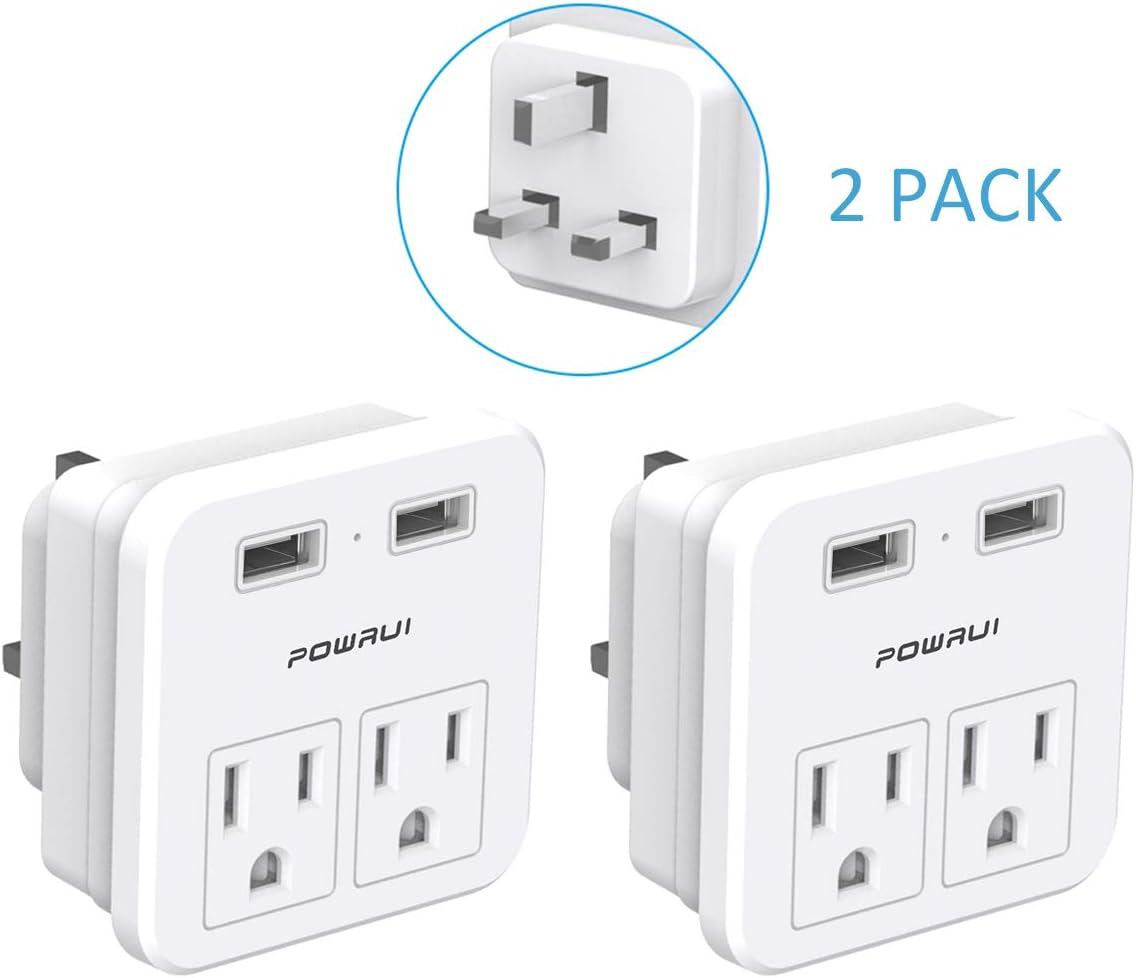European Travel Plug Adapter, POWRUI 2 Pack International Power Adapter with 2 AC Outlets and Dual USB ports for USA To Most of Europe EU Israel Brazil Italy(Type C - Most of Europe): Home Improvement