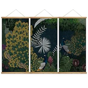 Hanging Poster NO Magnetic Wooden Framed,Green Leaves,Beautiful Flowers Home Wall Canvas Prints Decoration Ready to Hang - 18"x36"x3 Panels