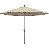 California Umbrella 11Ft Premium Sunbrella Patio Umbrella, Hand-Crank, Tilt-Collar, Gray Frame, Beige Fabric