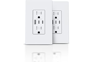 TOPELER USB Outlet Receptacle, 3-Port USB C Wall Outlet, 30W 6.0A USB Charging Power Outlet, 15 Amp Tamper-Resistant Receptacle, ETL & FCC Listed, Screwless Wall Plate Included, White, 2 Pack