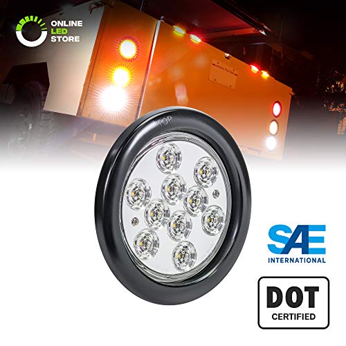 4" Round Clear White LED Trailer Tail Lights [DOT Certified] [Grommet & Plug Included] [IP67 Waterproof] Reverse Back Up Trailer Lights for RV Trucks Jeep