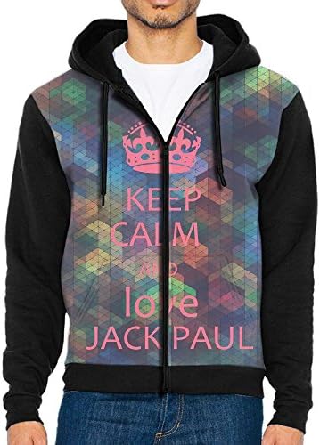 Men's Keep Calm And Love Jack Paul Long Sleeve Full Zip Up Hoodie Sweatshirt Casual Active Jackets - With 2 Pockets