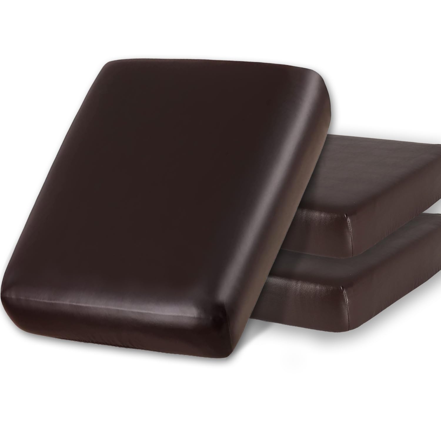 Photo 1 of NC HOME PU Leather Sofa Cushion Covers Sofa Seat Slipcover with Elastic Bottom Waterproof Furniture Protector for Children, Pet, Set of 3 (3 Pieces, Chocolate)