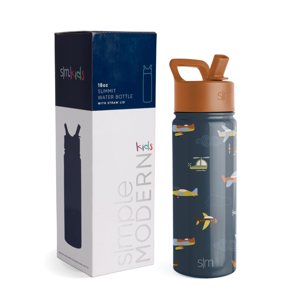 Simple Modern Kids Water Bottle with Straw | Insulated Stainless Steel Reusable Tumbler for School, Girls, Boys | Summit Collection | 530ml | Wheels Up