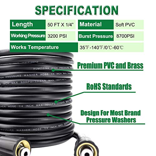 XUMOSINA Kink Free Pressure Washer Hose WearResistant Ultra Flexible