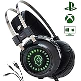 Gaming Headset with Stereo Surround Sound, USB Computer Headphones LED Lighting Noise Canceling Microphone Works with PC PS4 Xbox One