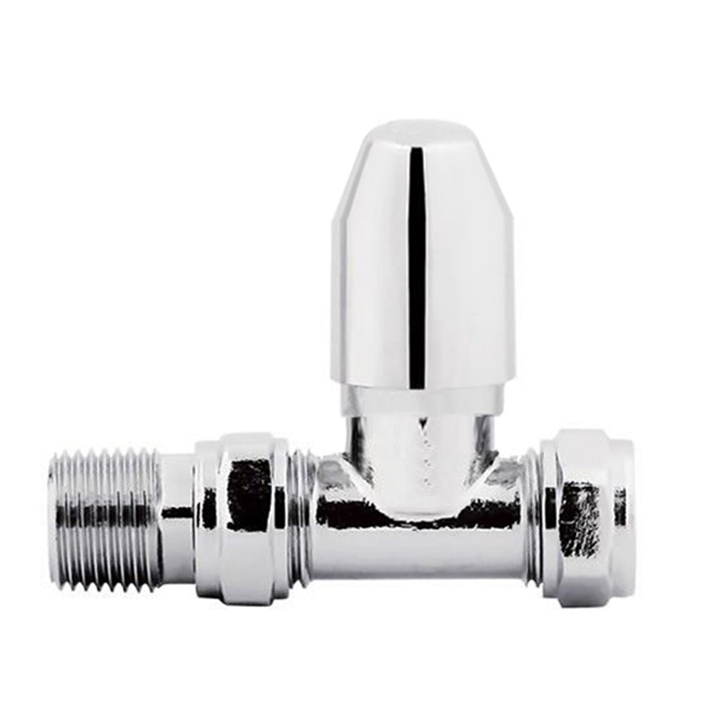 NRG Premium Chrome Straight Manual Valve Towel Rail Designer Radiator Valve 15mm Central Heating Taps