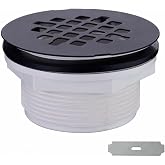 HIDROP No Caulk PVC Compression Shower Drain, 4-1/4" Cover, Black | Stainless Steel Drain Cover, 2 inch Compression Shower Drain Base,Round Shower Drain, Bathroom Drain Strainer,Easy to Install