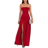 LAGSHIAN Women's Summer Strapless Flowy Maxi Dress Tube Bodycon Split A Line Long Party Dresses