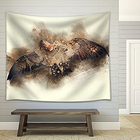 Abstract Illustration of Flying eagly. Paint Sketch Art with Splatters. - Fabric Wall Tapestry Home Decor - 51x60 inches
