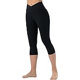 THE GYM PEOPLE Women's V Cross Waist Yoga Capris Leggings High Waisted Tummy Control Workout Running Pants