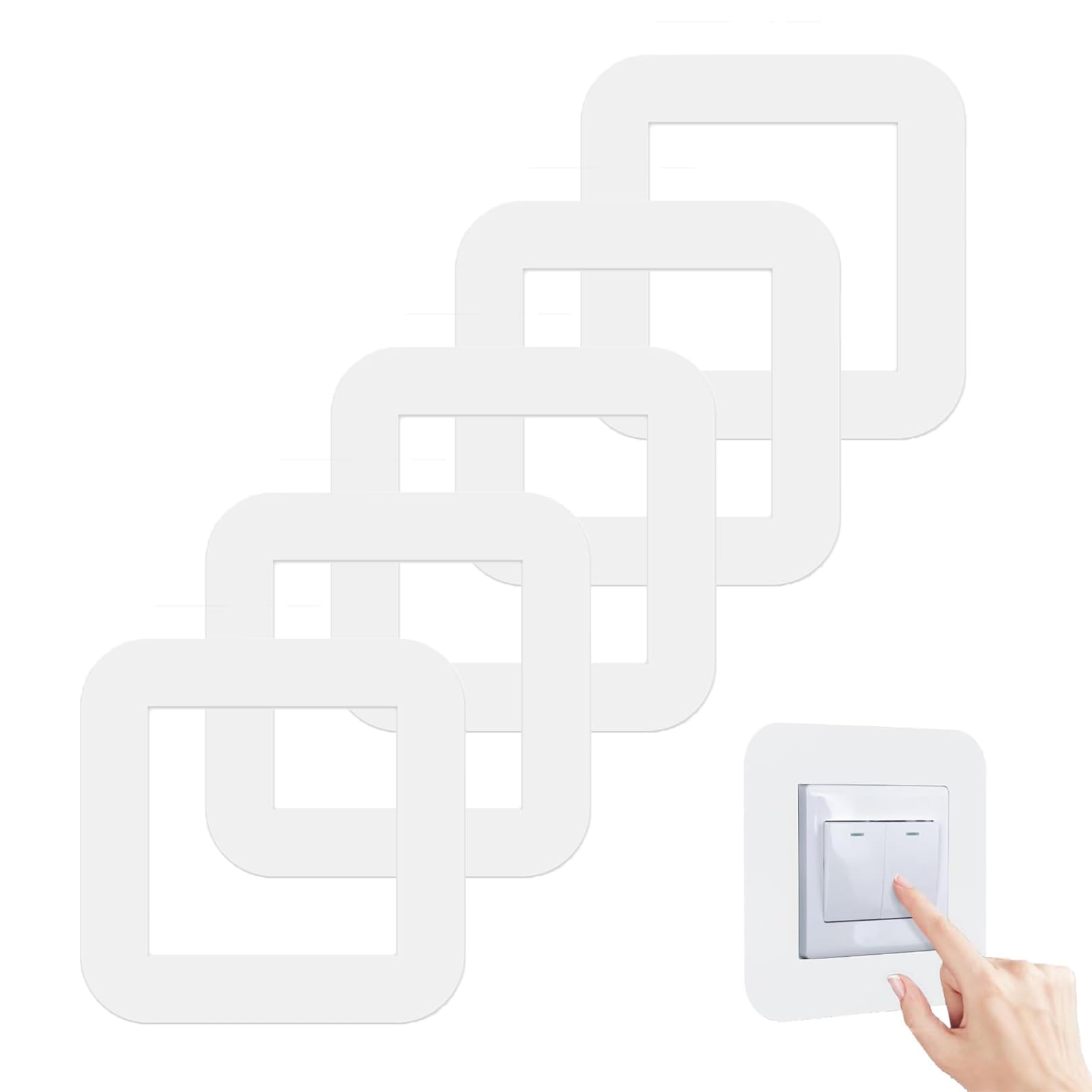 5Pcs Light Switch Cover Sticker, 3.38 in Acrylic Single Light Switch Cover Plates, Wall Socket Stickers, Light Switch Surround Socket Sticker Cover for Home Decoration Wall Switch Decoration(White)